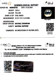 3.00/CT Natural Yellow Sapphire With Govt Lab Certificate